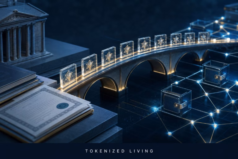 Calastone tokenized fund units connecting traditional asset management with blockchain distribution networks.