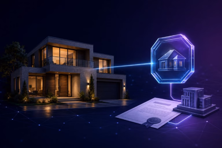 House linked to an NFT, legal documents and a property-holding company through blockchain technology.