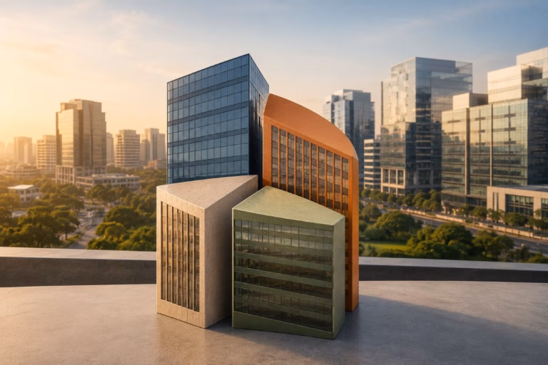 Indian commercial real estate representing fractional property investment under SEBI’s SM REIT framework.
