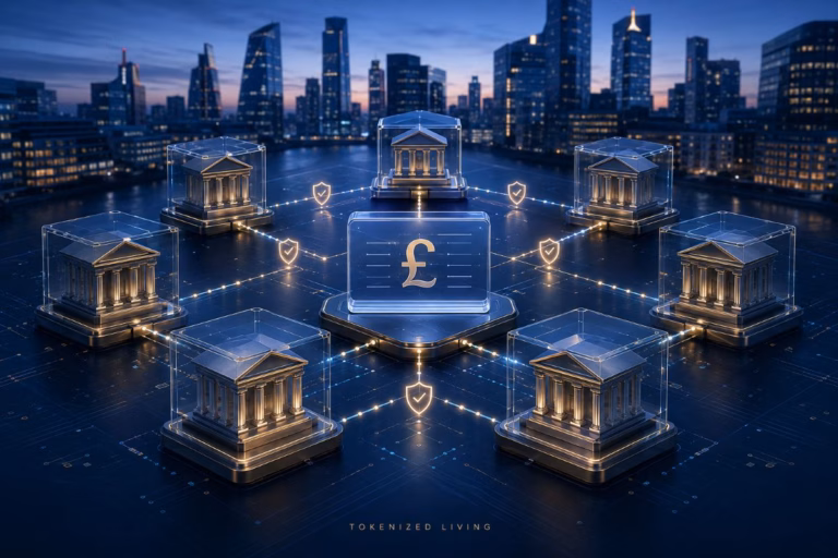UK tokenized deposits moving securely between seven connected banks in the GBTD pilot.