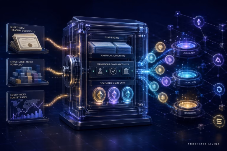 Centrifuge infrastructure converting Treasury, structured-credit and equity-index funds into compliant tokenized shares for use across DeFi networks.