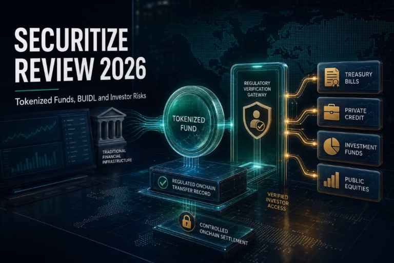 Securitize platform connecting regulated investor access with tokenized Treasury bills, private credit, funds and public equities.