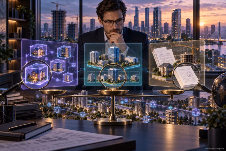 Analyst comparing property tokens, real estate funds and property-backed loans when measuring the tokenized real estate market