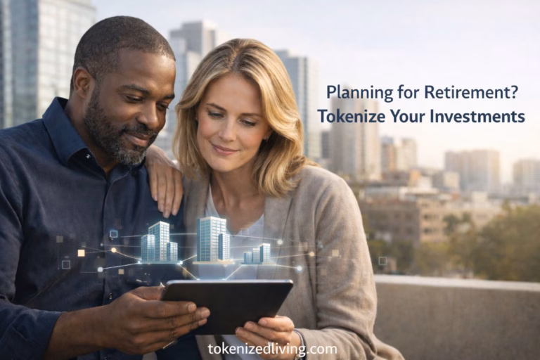 Tokenized real estate concept showing digital fractional property ownership for retirement portfolios